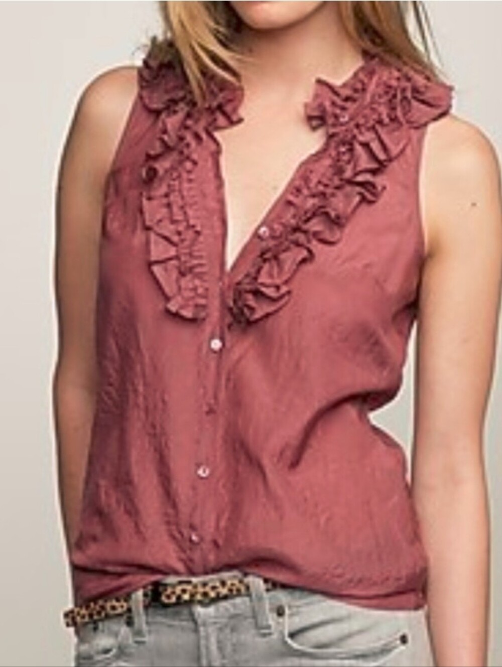 J. Crew Mauve Ruffle V-Neck Sleeveless Camisole